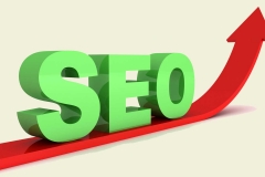 Green seo text on red grow up arrow